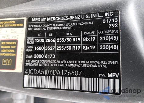 2013 Mercedes-Benz Ml 350 z USA, uszkodzony, nr VIN 4JGDA5JB6DA176607